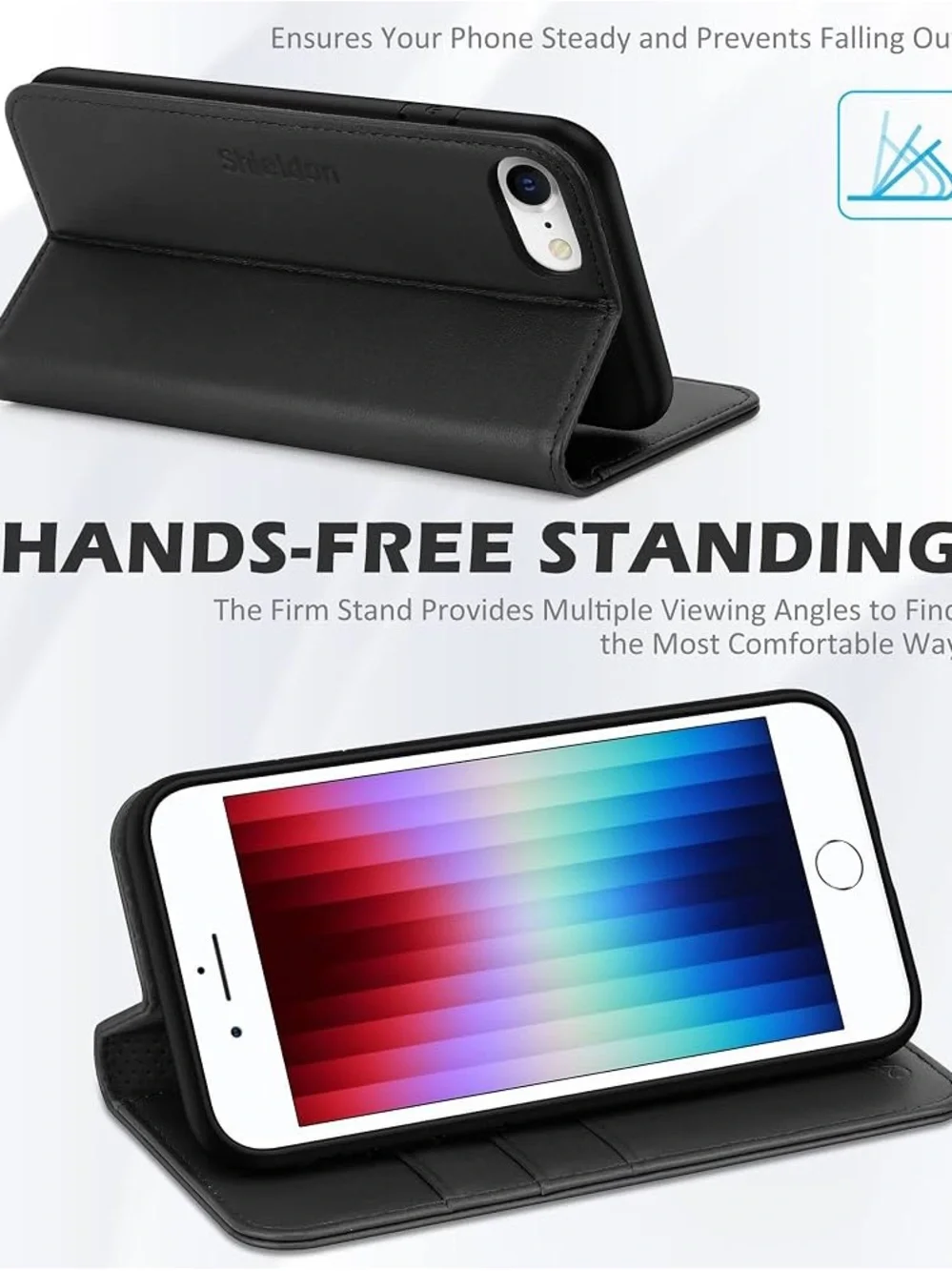 Shieldon Leather Wallet Phone Case - Compatible with iPhone SE3, SE2, 8, and 7.